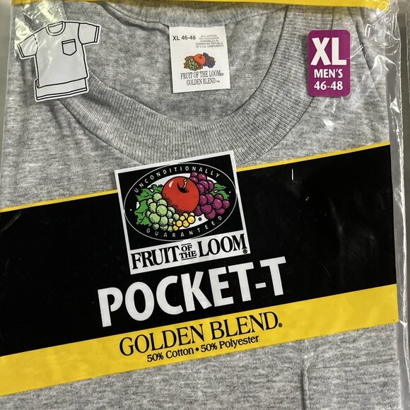 Vintage Fruit of the Loom Pocket T Gray Shirt Mens XL 46-48 Golden Blend 1998 2P - Picture 3 of 8